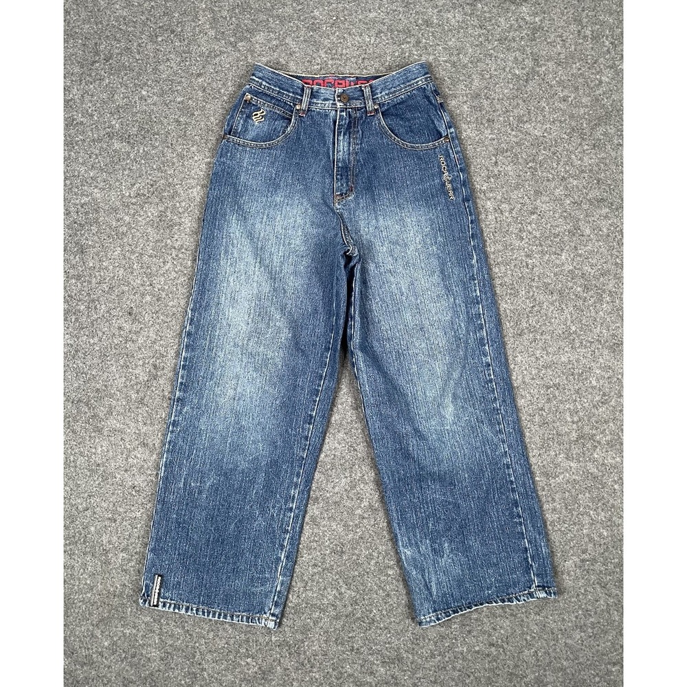 Vintage Rocawear Baggy Jeans Women 12 Blue Denim Wide Leg Y2K Streetwear Hip Hop